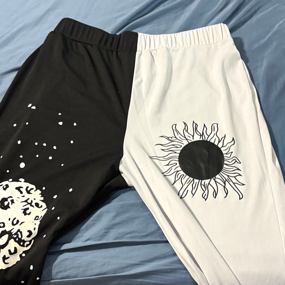 SHEIN Black and White Sun and Moon Joggers